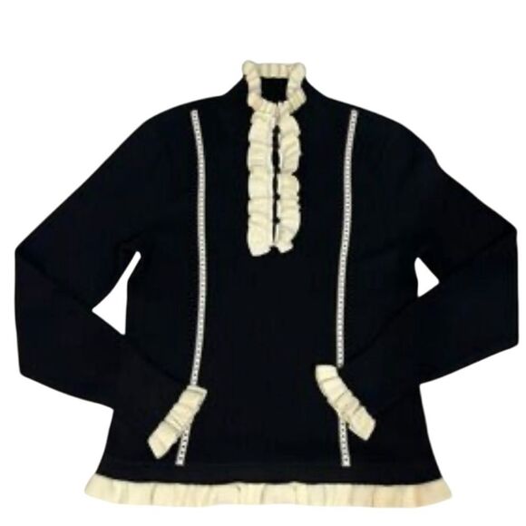 CABI Adorn Pullover Black Sweater with White Accents - Picture 14 of 15